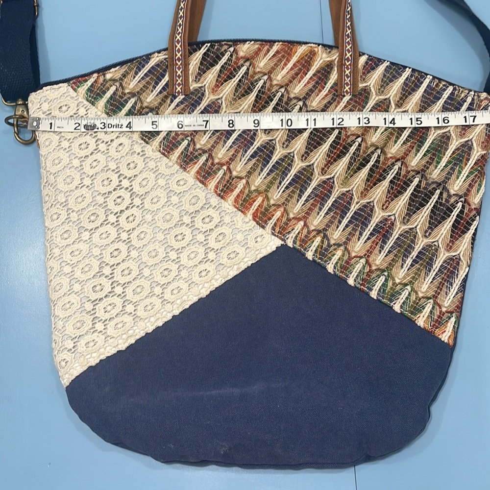 Boho Embroidered and Lace Canvas Bag Beach Bag Tote Crossbody World Market - Picture 14 of 16